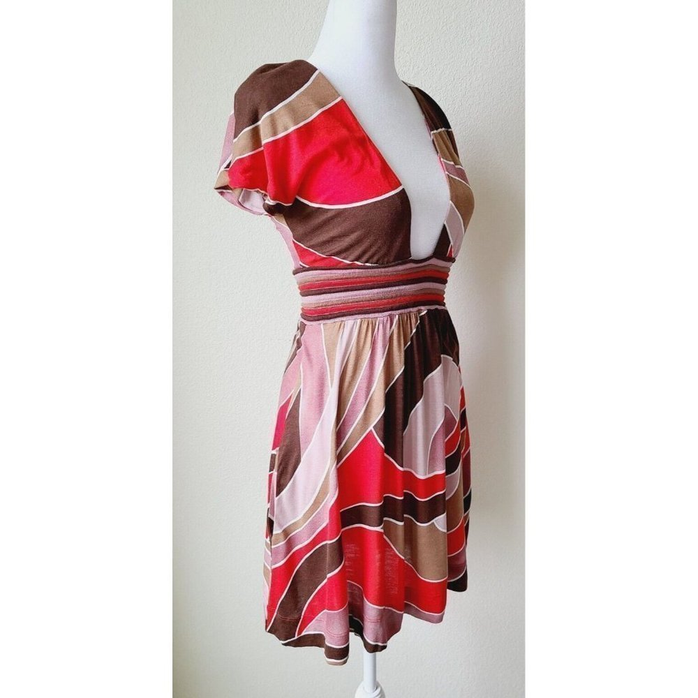 Missoni Women's Baby Doll Dress 4 Colorblock Stripes Orange Brown Mini - Picture 2 of 15
